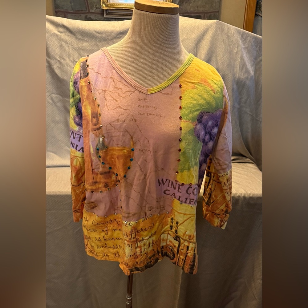 Artistic Multicolor V-Neck Women's Top